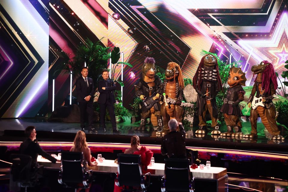 Ant McPartlin and Declan Donnelly with Heavysaurus on Britain's Got Talent.