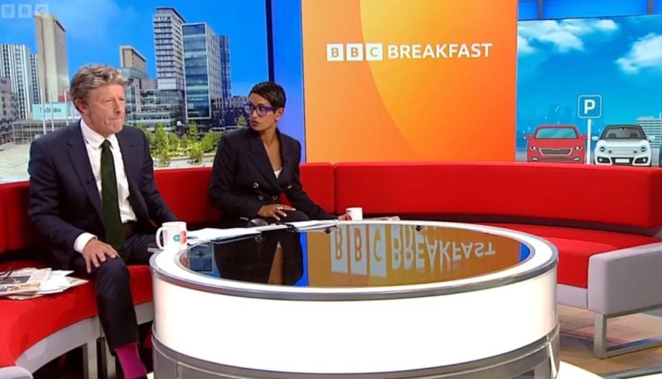Charlie Stayt and Naga Munchetty on the BBC Breakfast set.