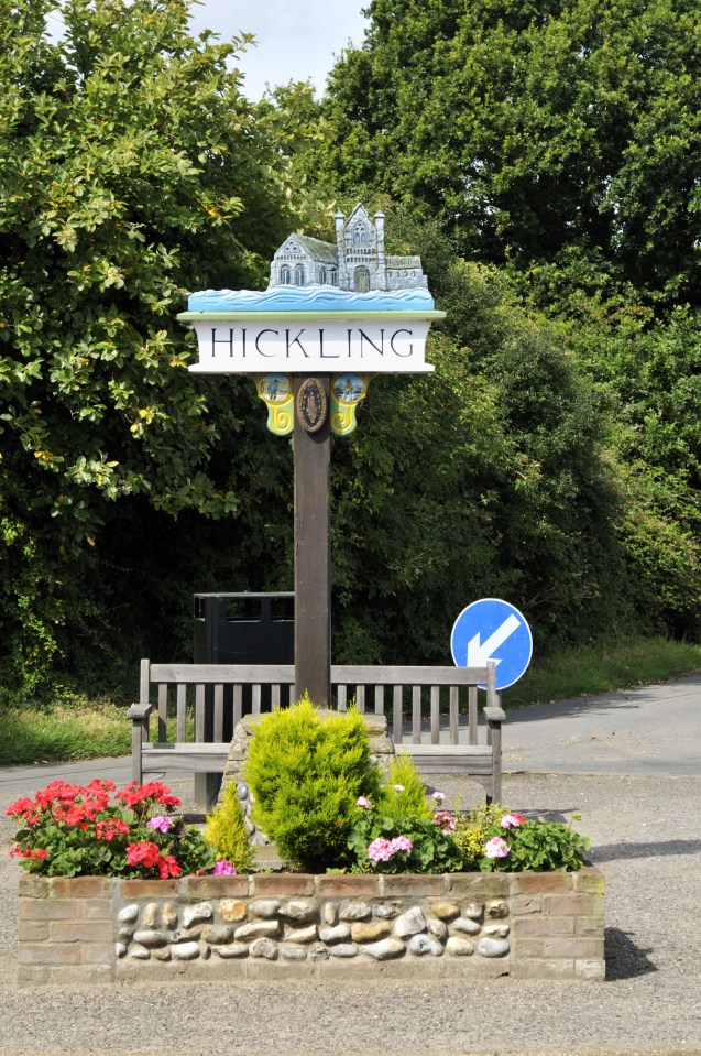 Hickling village sign, Norfolk, UK.