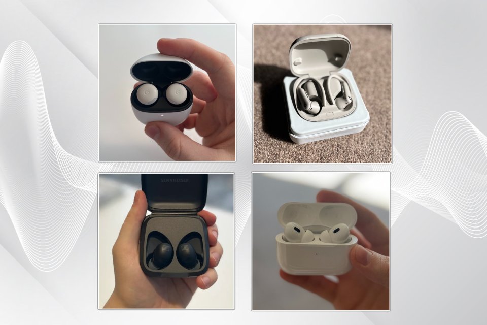 Collage of noise-cancelling headphones.
