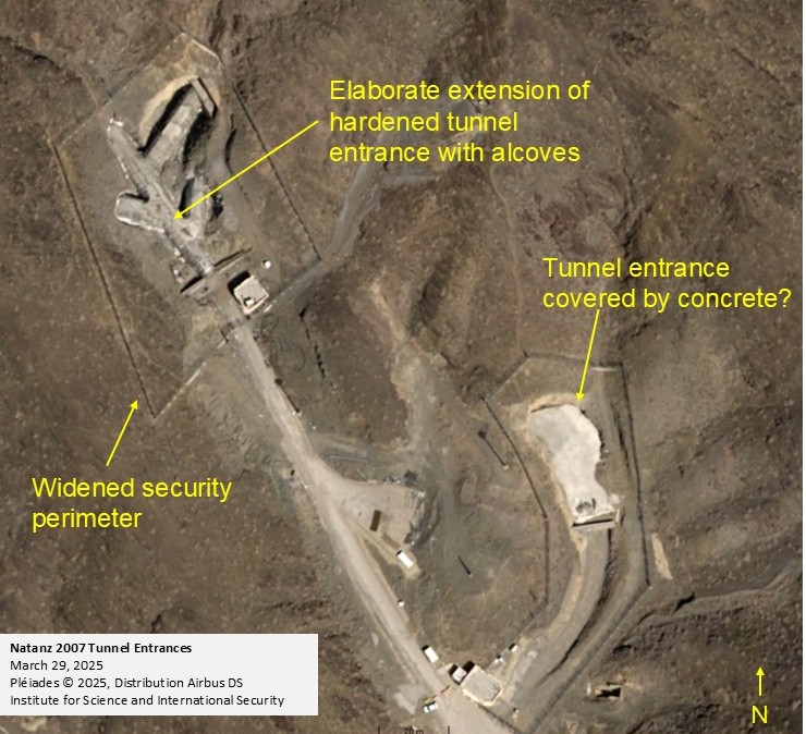 Aerial view of widened security perimeter around Iranian nuclear facility.