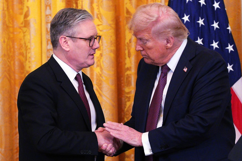 Keir Starmer and Donald Trump shaking hands at a press conference.