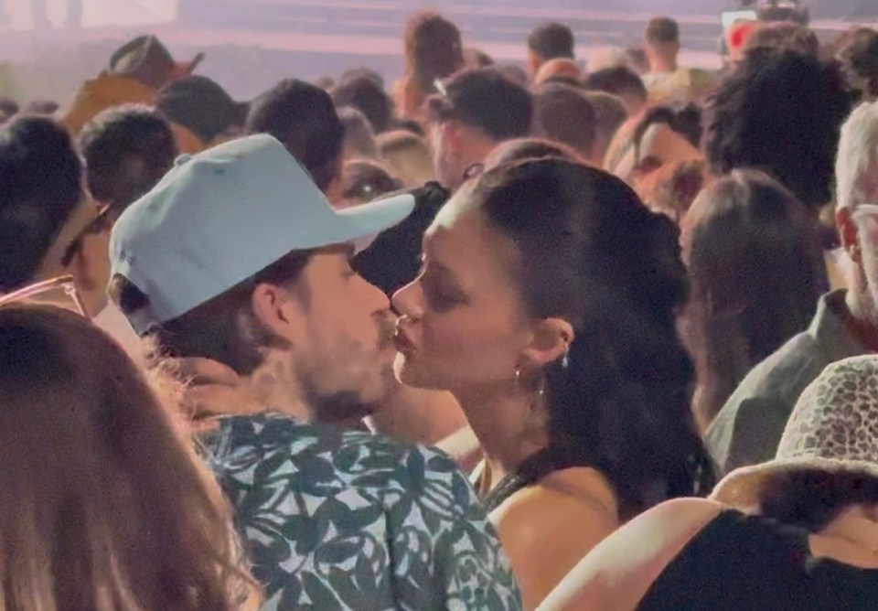 Brooklyn Beckham and Nicola Peltz kissing at a concert.