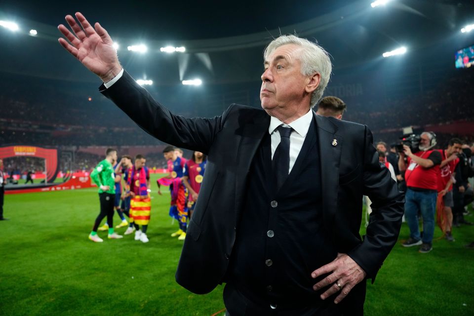 Carlo Ancelotti, Real Madrid head coach, waving to the crowd.