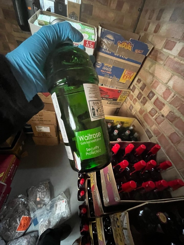 Stolen goods marked with DNA evidence, including a Waitrose bottle.