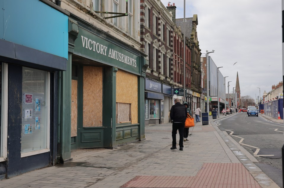 Boarded-up shops in Blyth, Northumberland.