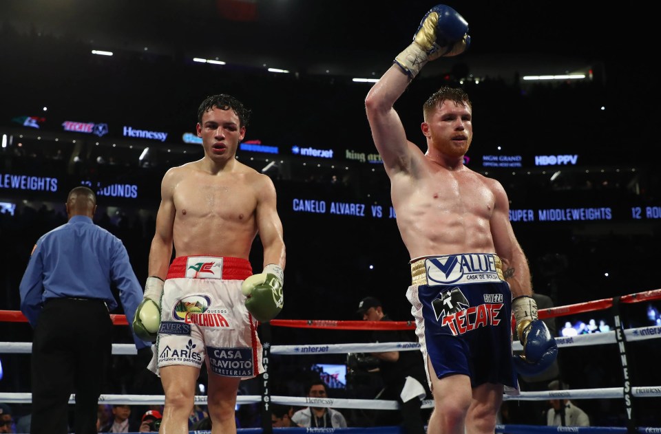 Canelo Alvarez celebrates a boxing victory.