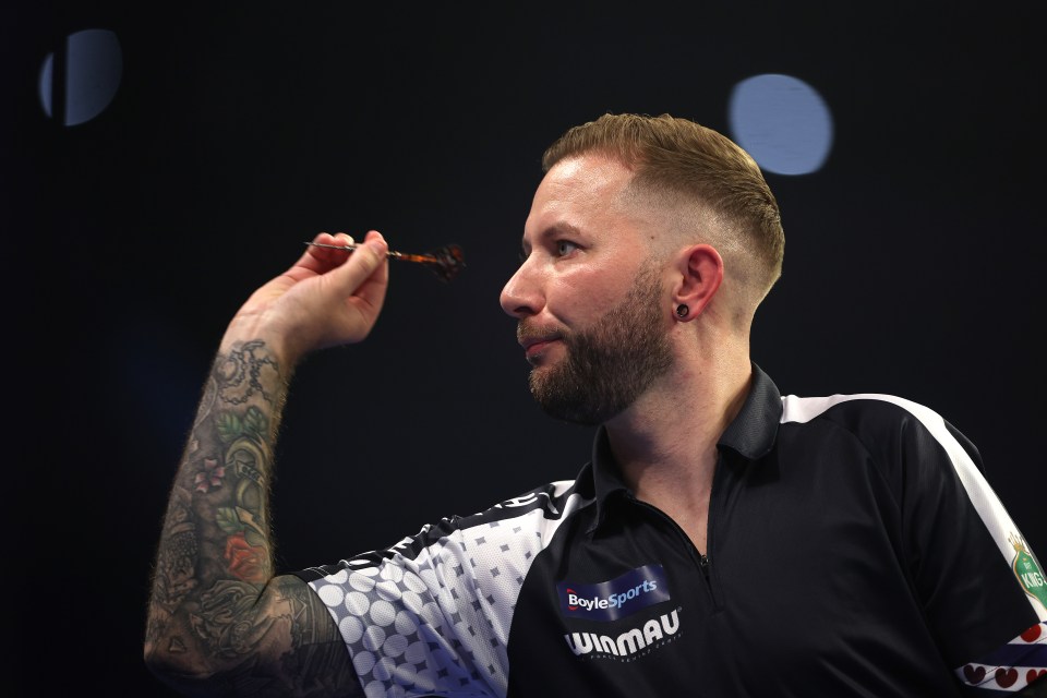 Danny Noppert of the Netherlands throwing a dart.