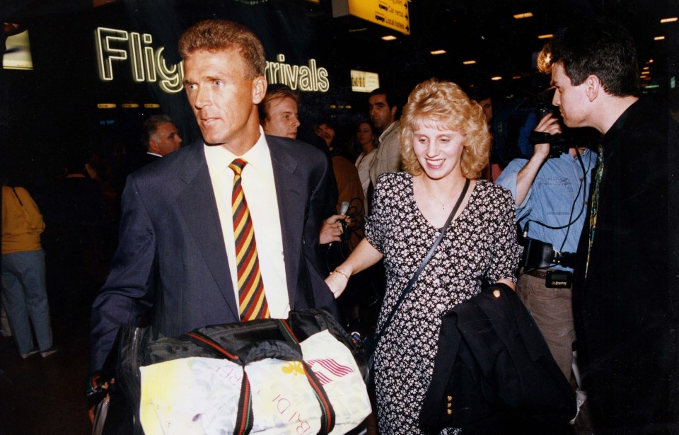 Cricketer Alec Stewart and his wife arriving home after a tour of India and Sri Lanka.