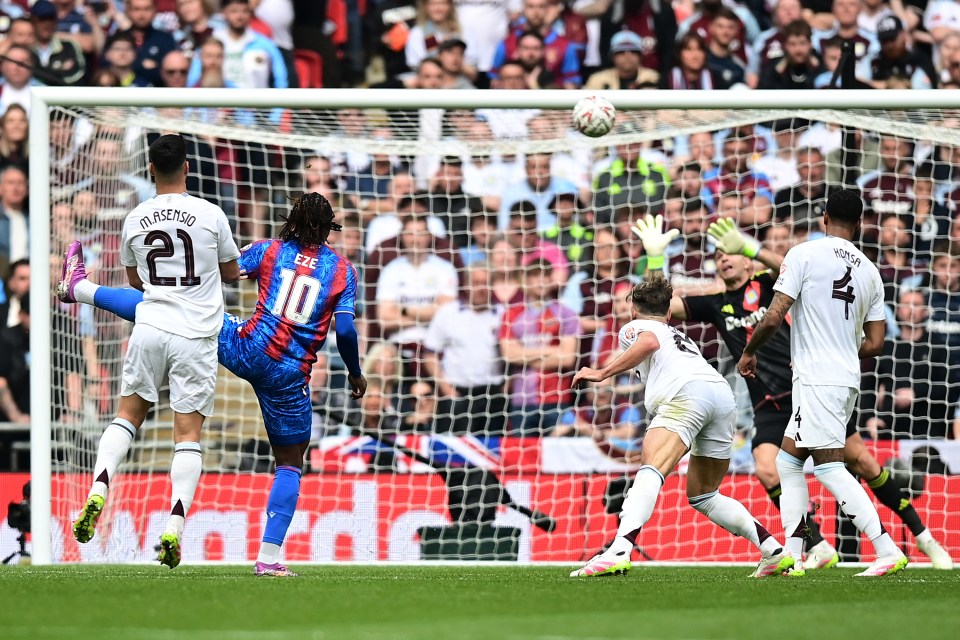 Eberechi Eze of Crystal Palace scoring a goal.