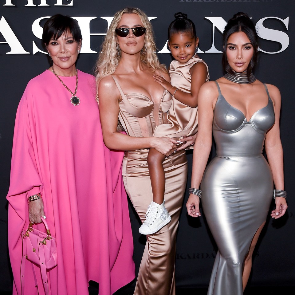 Kris Jenner, Khloe Kardashian, True Thompson, and Kim Kardashian at the premiere of Hulu's "The Kardashians."