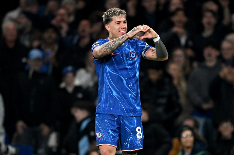Enzo Fernandez of Chelsea celebrating a goal.