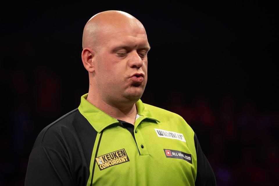Michael van Gerwen at the 2025 Darts BetMGM Premier League.