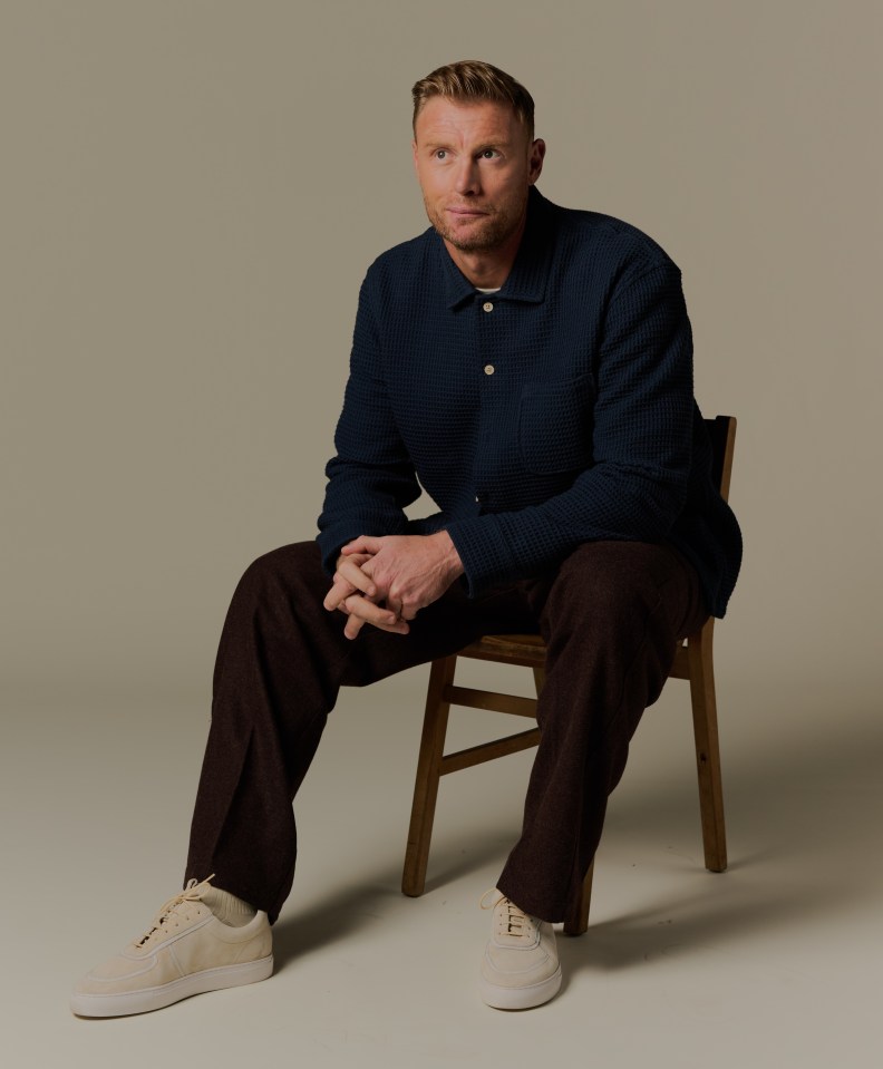 Freddie Flintoff sitting on a chair.