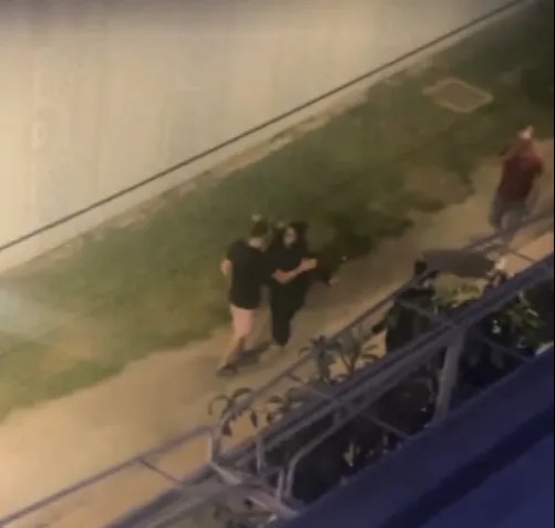 Security footage of tourists being targeted on a street.
