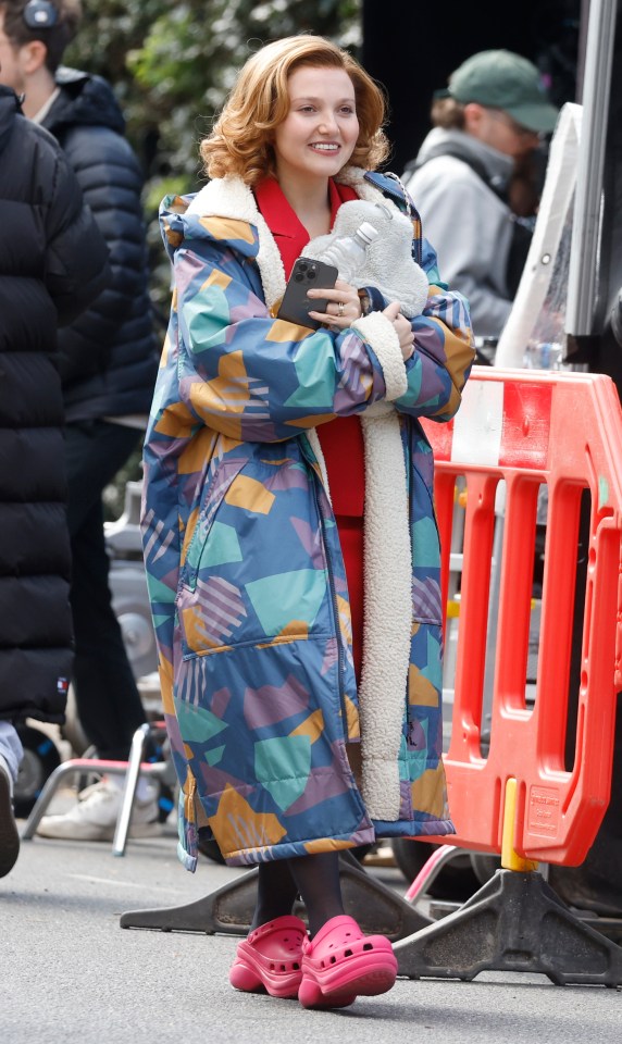 Mia McKenna-Bruce on the set of ITV drama "The Lady."