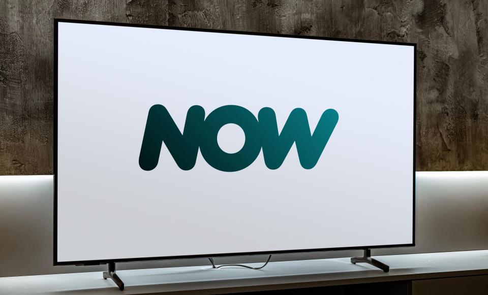 Flat-screen TV displaying the NOW TV logo.