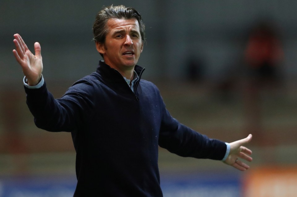 Joey Barton, manager of Fleetwood Town, gesturing during a soccer match.