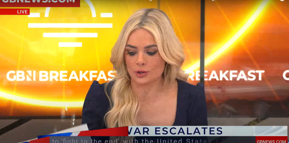 News anchor reporting on war escalation.