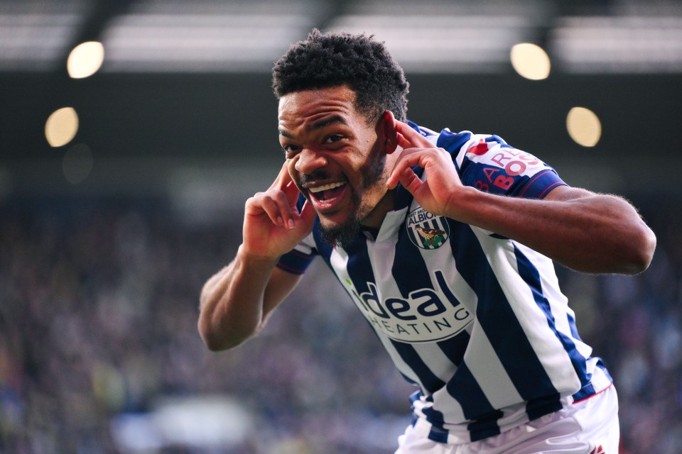 Grady Diangana of West Bromwich Albion celebrating a goal.