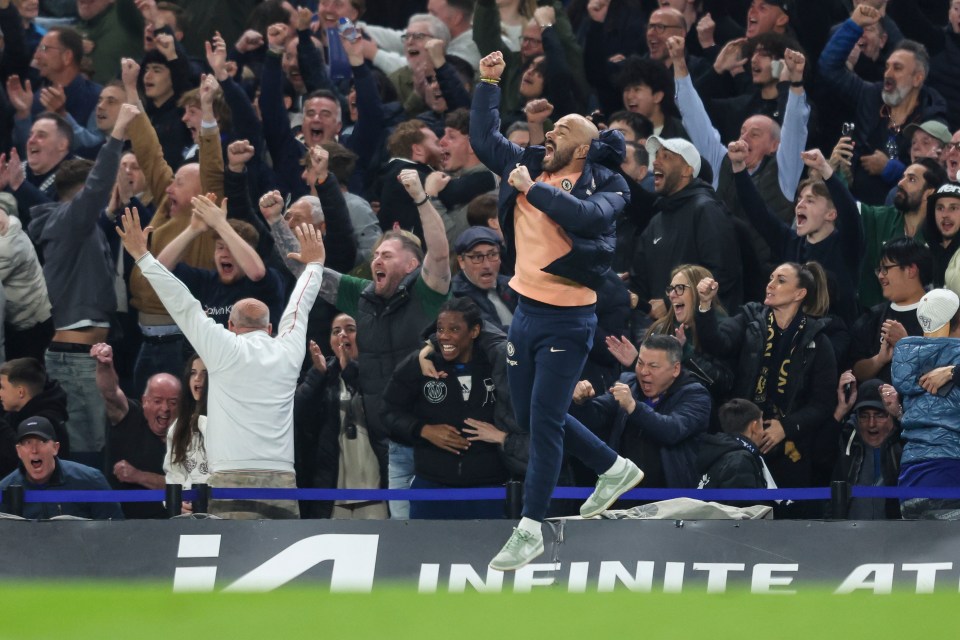 Chelsea head coach Enzo Maresca celebrates a goal.