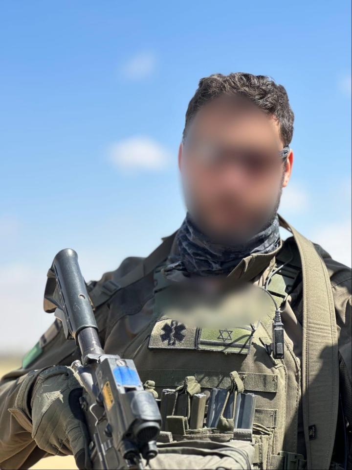 IDF reservist Captain U with blurred face, holding a rifle.