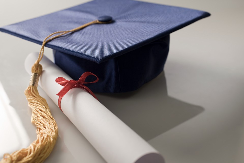 Graduation cap and diploma.