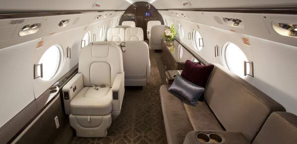 Interior of a Gulfstream 650ER private jet.