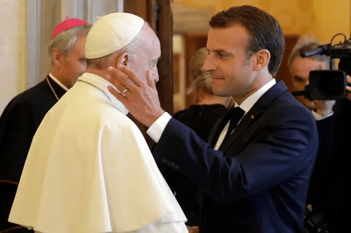 Pope Francis and Emmanuel Macron meeting.