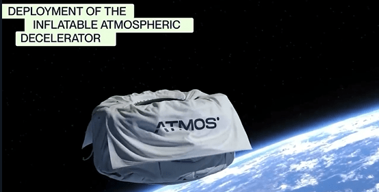 Illustration of an inflatable atmospheric decelerator deploying in space.