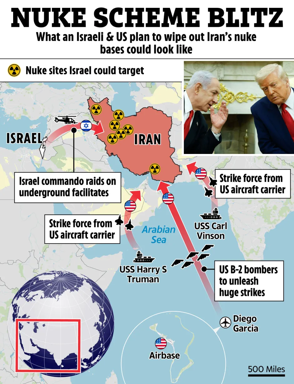 Illustration of a plan to attack Iranian nuclear sites.