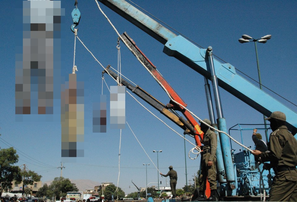 Public execution using cranes.