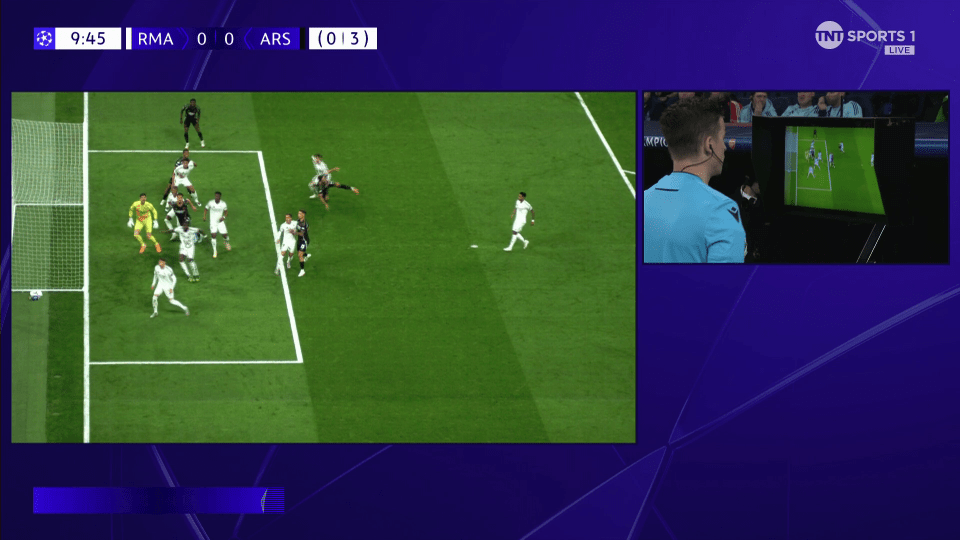 Soccer game replay showing a goal; VAR review.