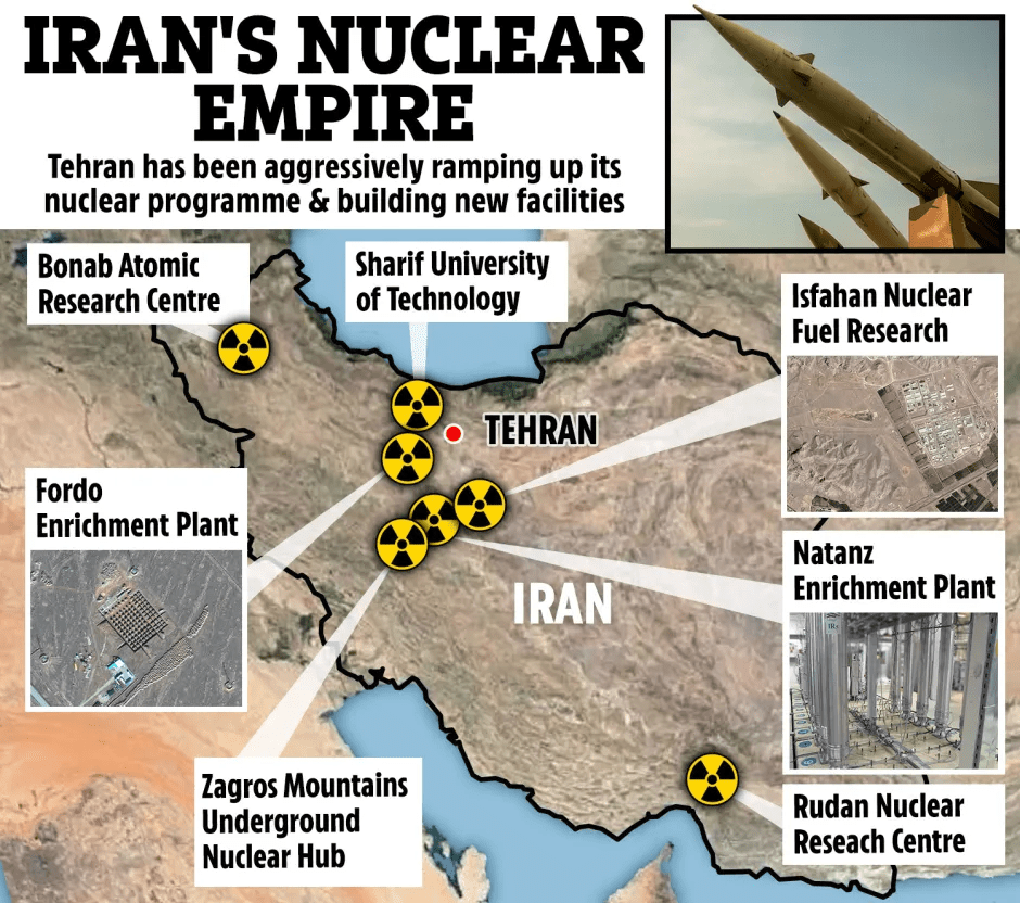 Map of Iran's nuclear facilities.