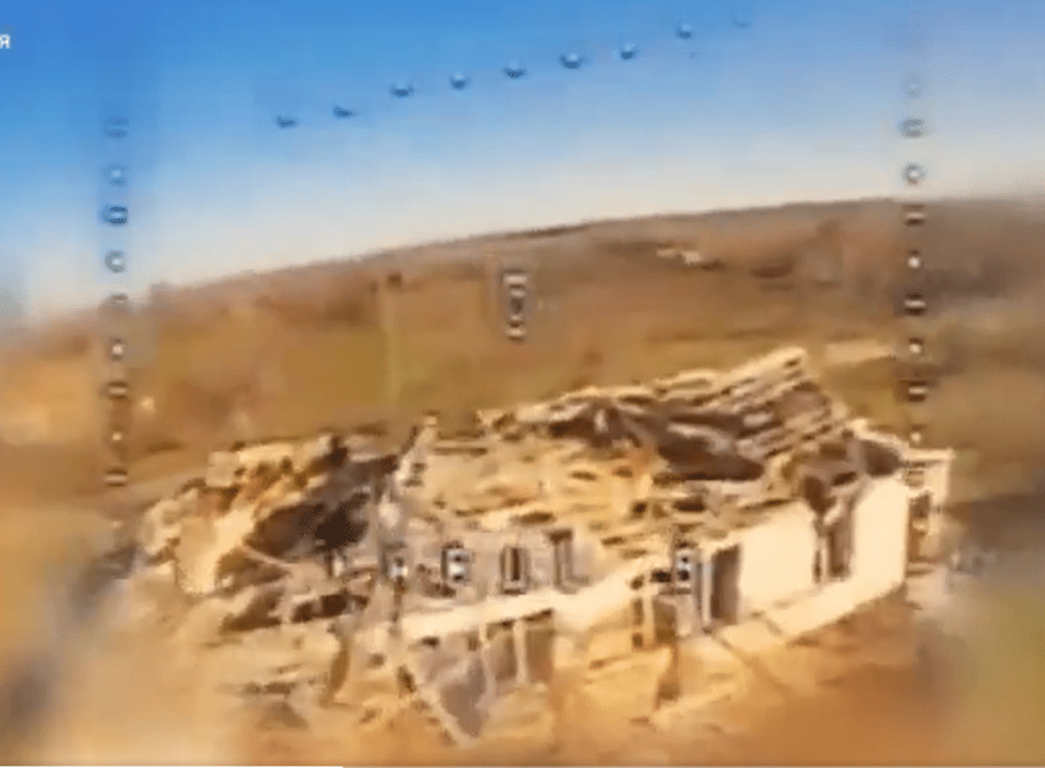 Aerial view of a destroyed building.