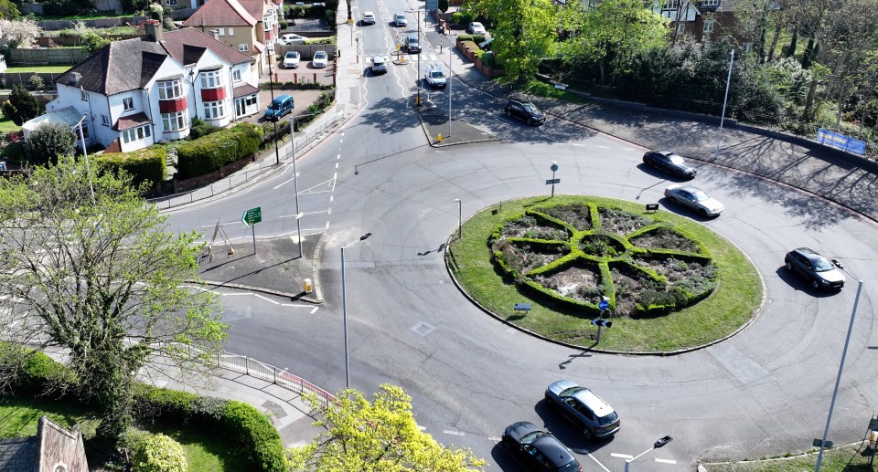 Aerial view of a roundabout in Croydon, London.