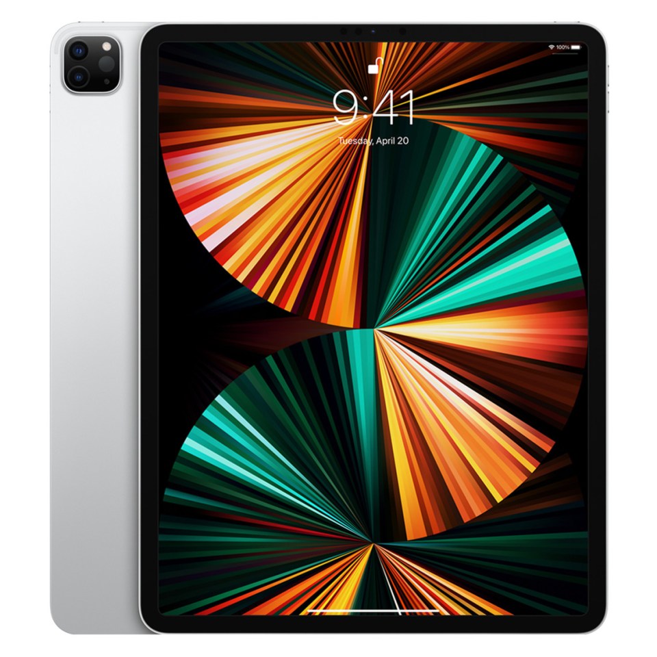 iPad with abstract design on screen.