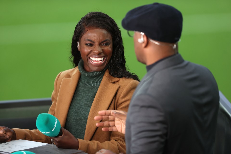 Eni Aluko laughing while being interviewed.