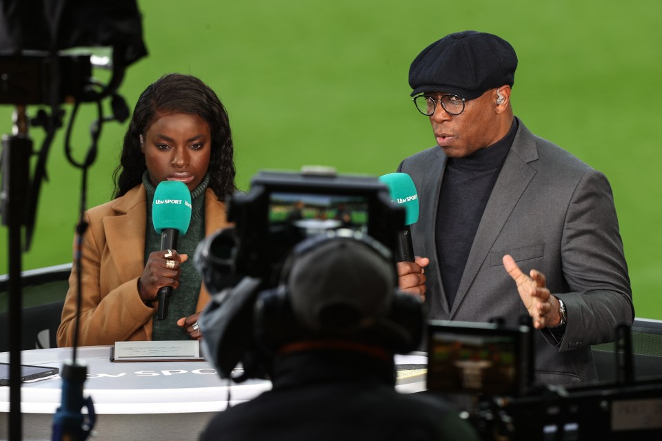 Eni Aluko and Ian Wright, ITV pundits, during a soccer match.