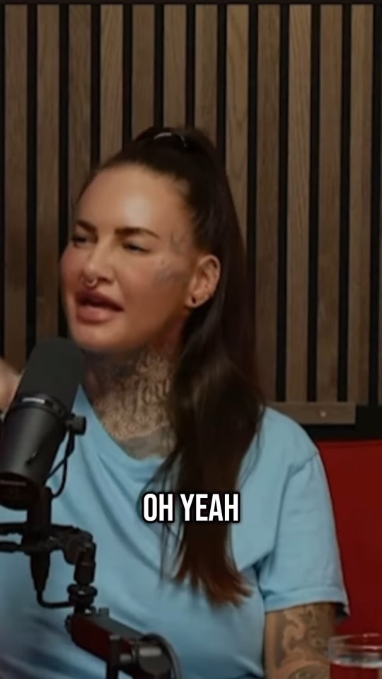 Woman speaking into a microphone; "Oh yeah" text overlay.