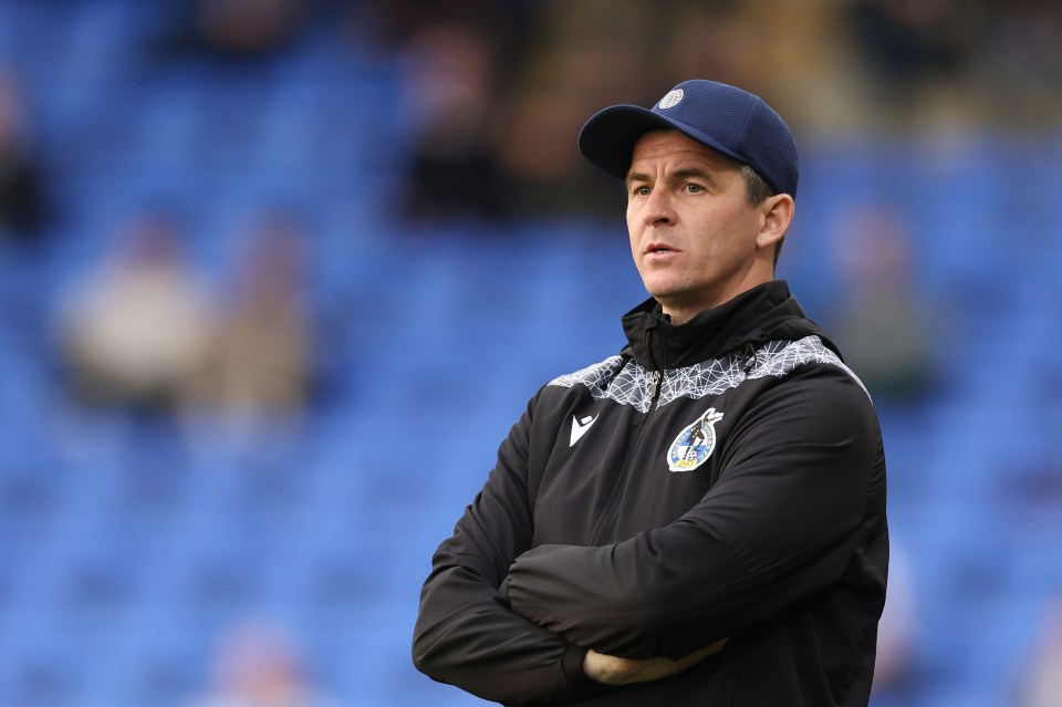 Joey Barton, head coach of Bristol Rovers, at a soccer match.