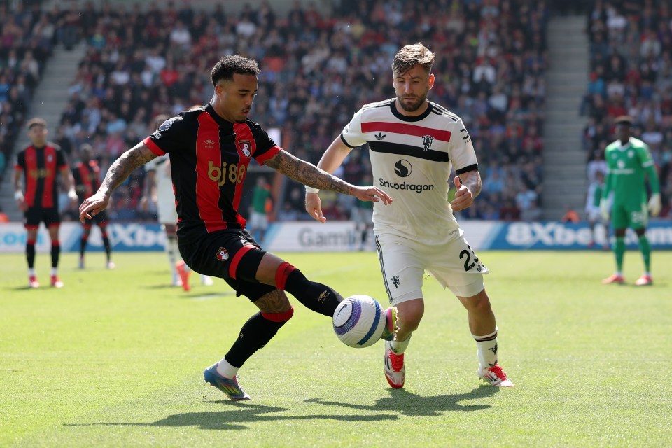 Justin Kluivert of AFC Bournemouth controls the ball during a Premier League match.