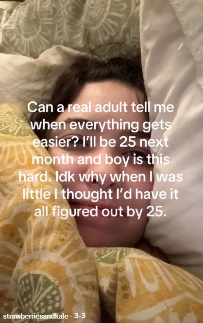 Person under a blanket asking if life gets easier after turning 25.