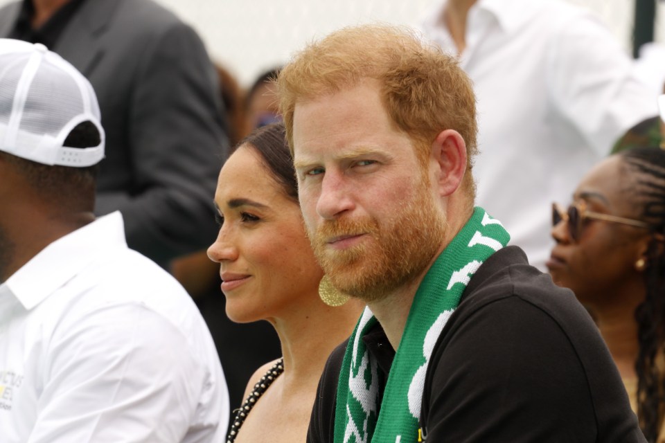 Prince Harry and Meghan, Duchess of Sussex, attending a sitting volleyball match.
