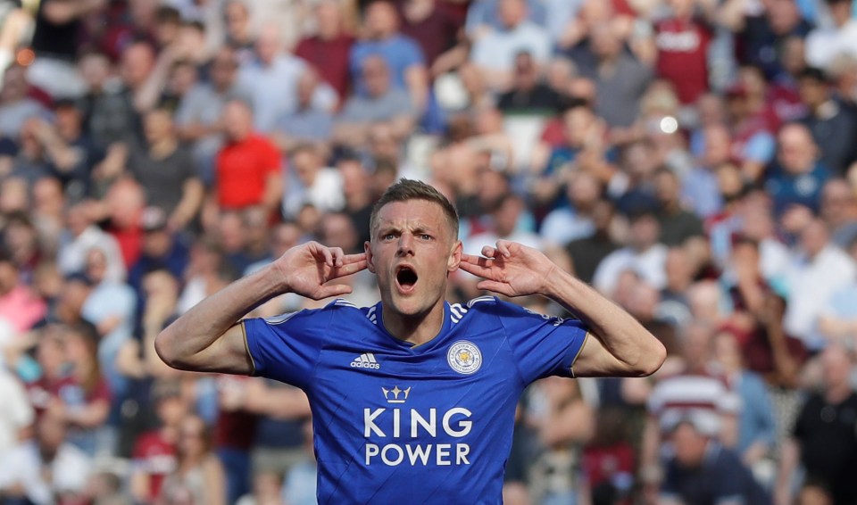 Jamie Vardy of Leicester City celebrating a goal.