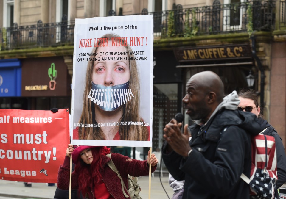 Protest outside Liverpool Town Hall against the Lucy Letby inquiry.