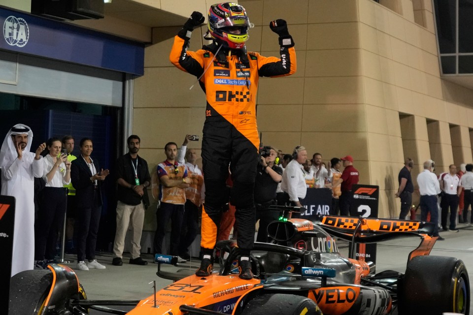 Oscar Piastri celebrating a Formula One victory.