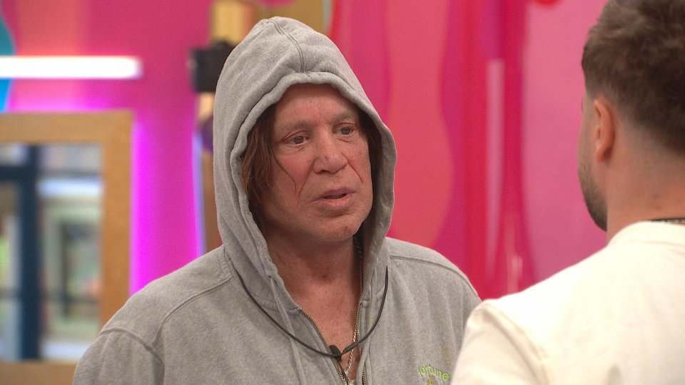 Mickey Rourke speaking with Chris Hughes on Celebrity Big Brother.