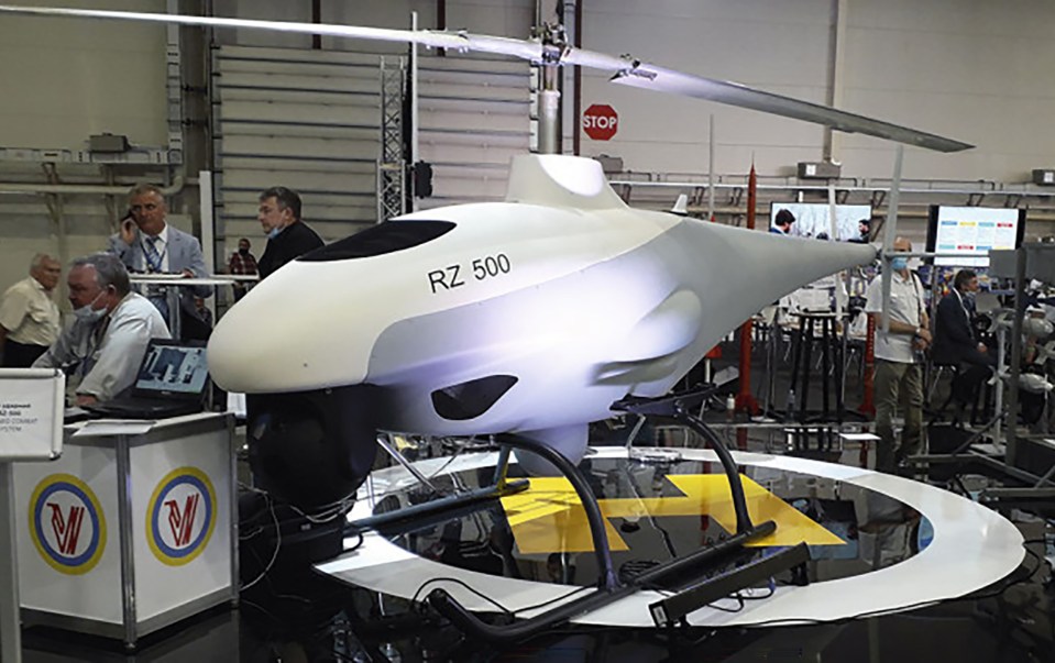 RZ 500 drone helicopter on display.