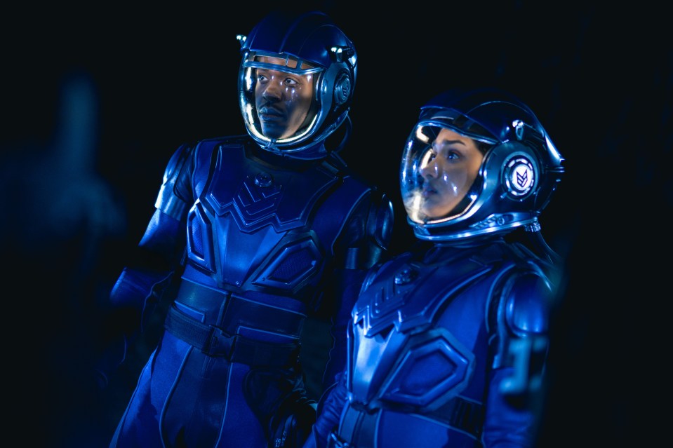 Ncuti Gatwa and Belinda Chandra in Doctor Who season 2 costumes.